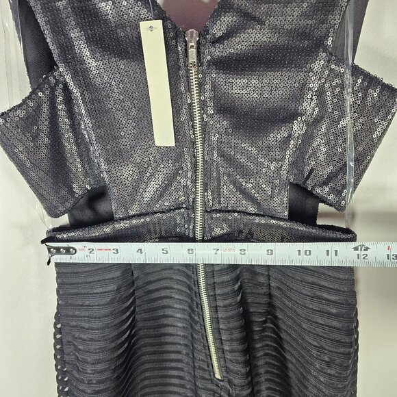 Mustard Seed NWT Cut Out Sequin Sheer Panel Midi Dress Women's Size M Black - Picture 11 of 16